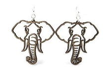 Load image into Gallery viewer, Green Tree Wooden Elephant Earrings
