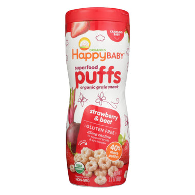 Happy Bites Organic Puffs Finger Food For Babies - Strawberry Puffs - Quantity: 6