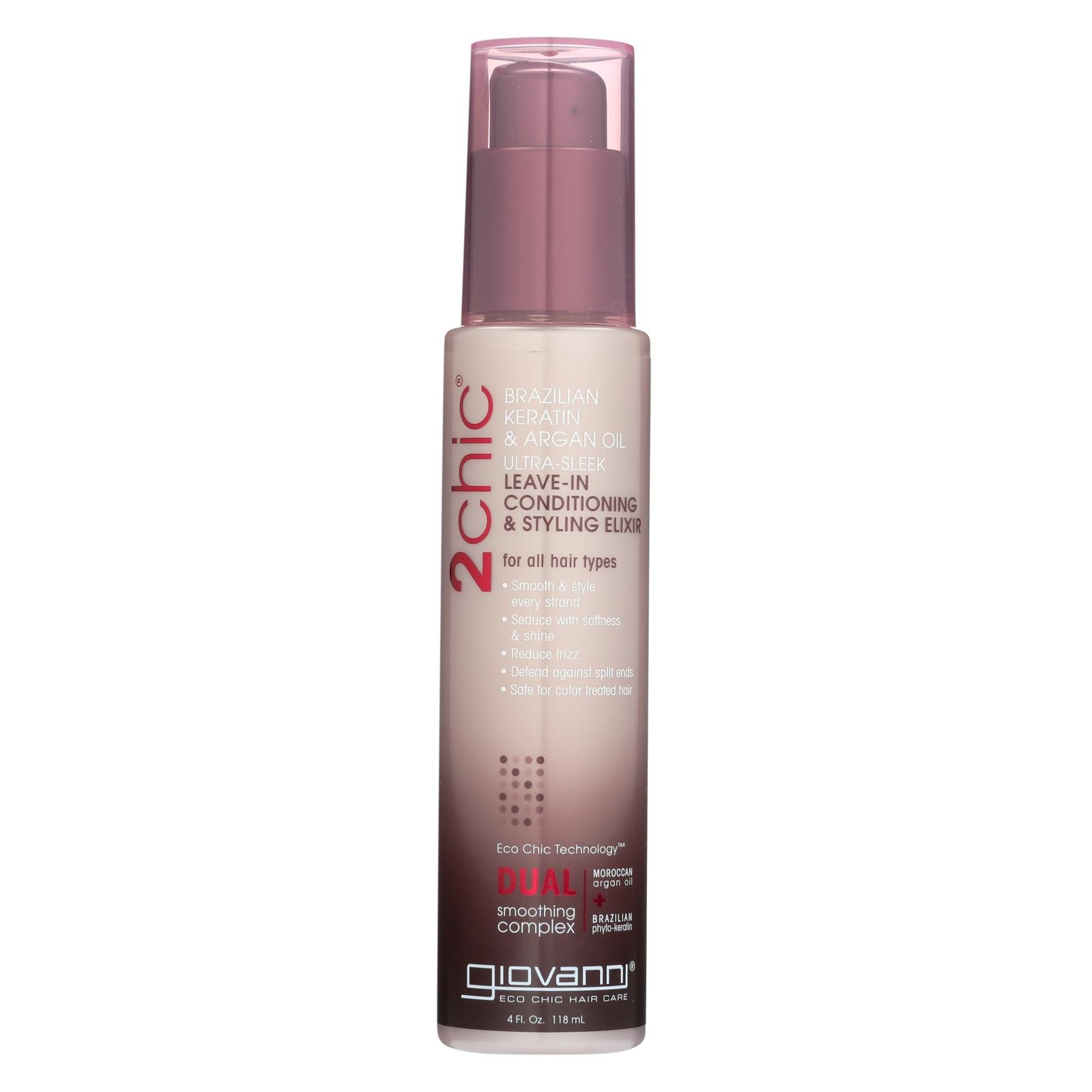 Giovanni 2chic Ultra-sleek Leave-in Conditioning And Styling Elixir With Brazilian Keratin And Argan Oil - 4 Fl Oz