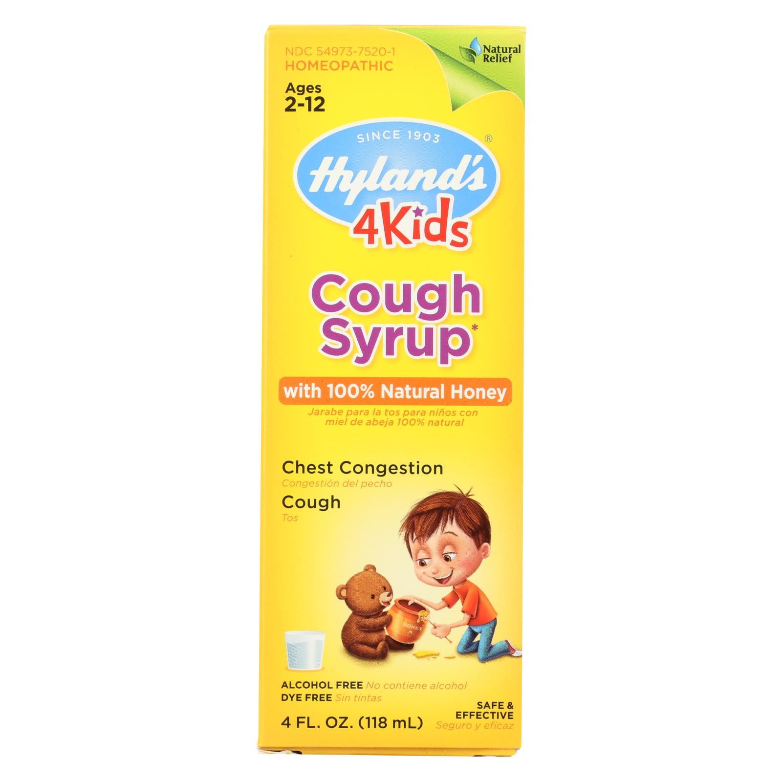 Hylands Homeopathic Cough Syrup - 100 Percent Natural Honey - 4 Kids - 4 Oz