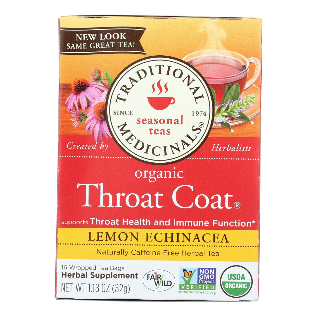 Traditional Medicinals Organic Throat Coat Lemon Echinacea Herbal Tea - Caffeine Free - 16 Bags